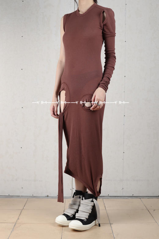 Rick Owens | 砖红色粘胶丝罗纹针织香蕉上衣连衣裙 商品图2