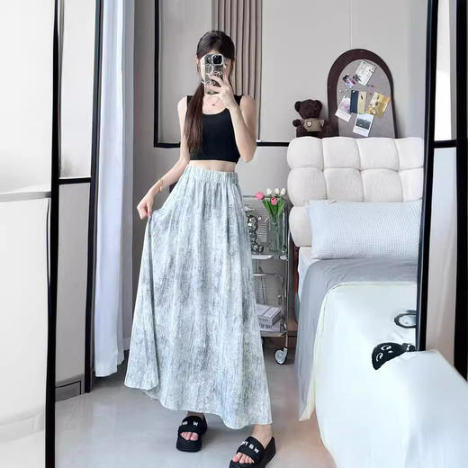 百媚生 半身裙气质扎染冰丝裙女夏季薄高腰显瘦垂感宽松休闲裙子LB42008 商品图0