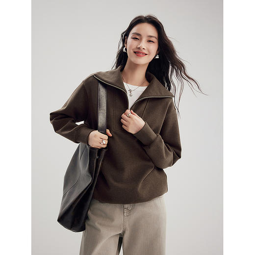 棉仓356608003-法式翻领拉链卫衣空气层美式宽松卫衣 商品图1