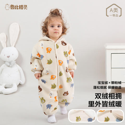 【动物乐园连帽羊羔绒爬爬服】婴儿连体衣服居家服春秋新款外出连体衣男女宝宝立体连帽哈衣爬服 商品图2