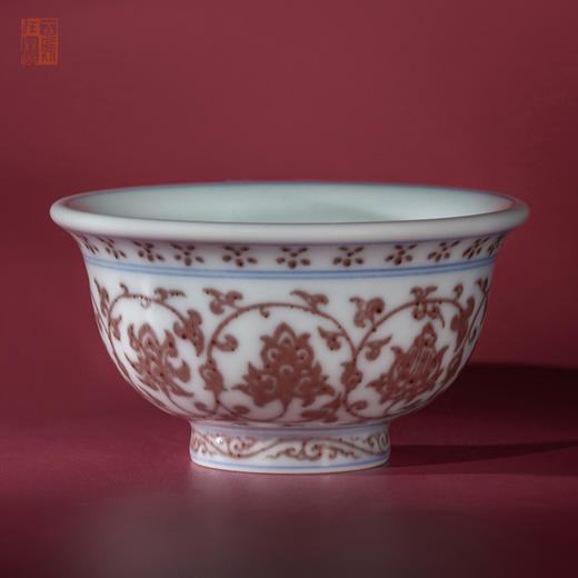 寒香慕古明釉里红缠枝莲压手杯 商品图0