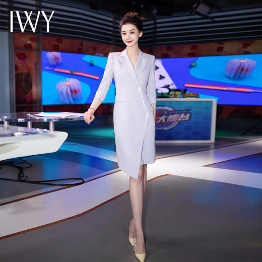IWY/气质名媛紫色连衣裙女七分袖播音主持人正装修身演讲艺考播音Q1139 商品图1