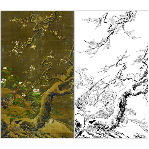 吕纪花鸟工笔画白描底稿《雪梅集禽图》临摹勾线高清打印稿MD16 商品图0