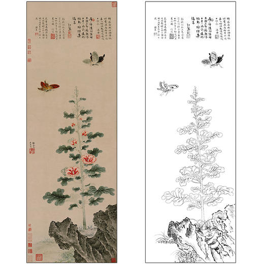 戴进花鸟工笔画白描底稿《葵石峡蝶图》临摹勾线高清打印稿MD04 商品图0