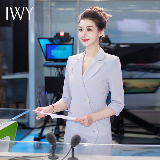IWY/气质名媛紫色连衣裙女七分袖播音主持人正装修身演讲艺考播音Q1139 商品图3