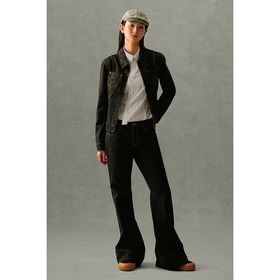 GOODBAI G.B logo刺绣翻领水洗做旧正肩牛仔夹克