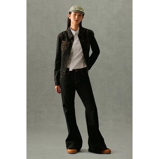 GOODBAI G.B logo刺绣翻领水洗做旧正肩牛仔夹克 商品图0