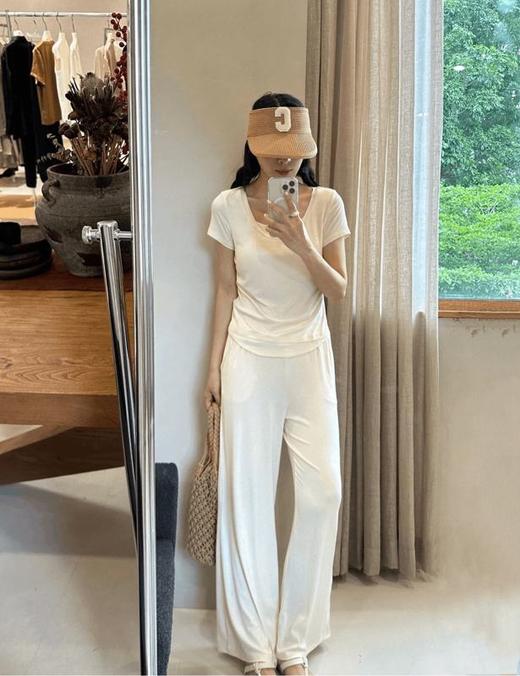 【包邮发顺丰】99911 洛诗琳新款假两件设计修身短袖T恤夏季宽松垂感阔腿休闲裤两件套 KTT038 商品图3