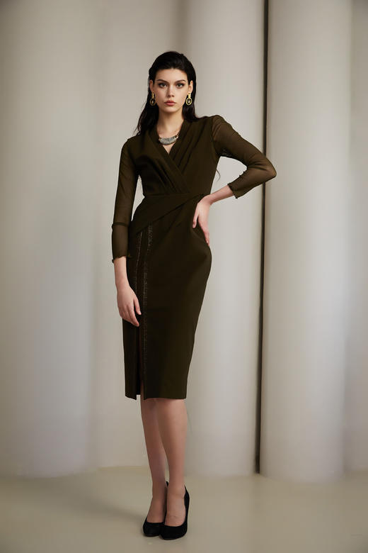 SAFICOO  优雅女人收腰修身 网纱袖连衣裙 商品图0