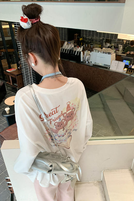 <曾小咸推荐> 后背小熊印花宽松长袖T恤 商品图5