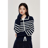 【严选】诗凡黎留白感条纹翻领针织开衫2024秋新款宽松洋气肌理感上衣外套SF8131251 商品缩略图0