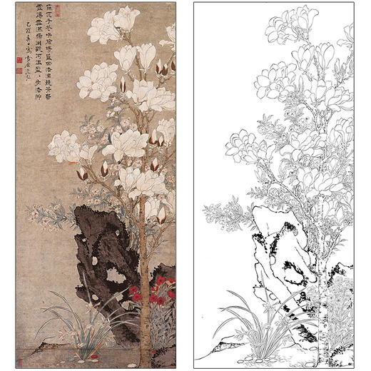 孙克弘花鸟工笔画白描底稿《玉堂芝兰图》临摹勾线高清打印稿MD20 商品图0