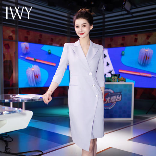 IWY/气质名媛紫色连衣裙女七分袖播音主持人正装修身演讲艺考播音Q1139 商品图0