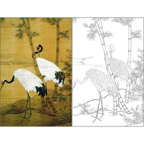 边景昭花鸟仙鹤工笔画白描底稿《双鹤图竹鹤图》临摹勾线高清打印稿MD02