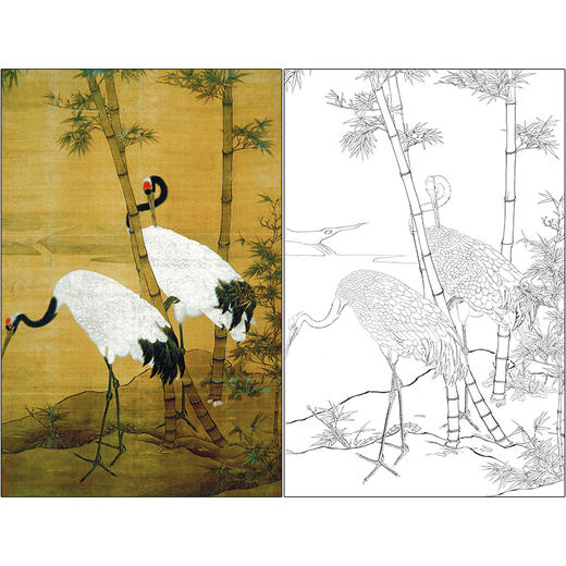 边景昭花鸟仙鹤工笔画白描底稿《双鹤图竹鹤图》临摹勾线高清打印稿MD02 商品图0