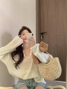 休闲针织罩衫/菱格镂空针织罩/设计感美背吊带