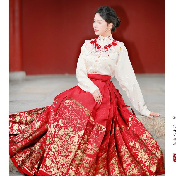 【连枝惊鹊】马面裙织金妆花改良国风新中式连枝纹马面套装