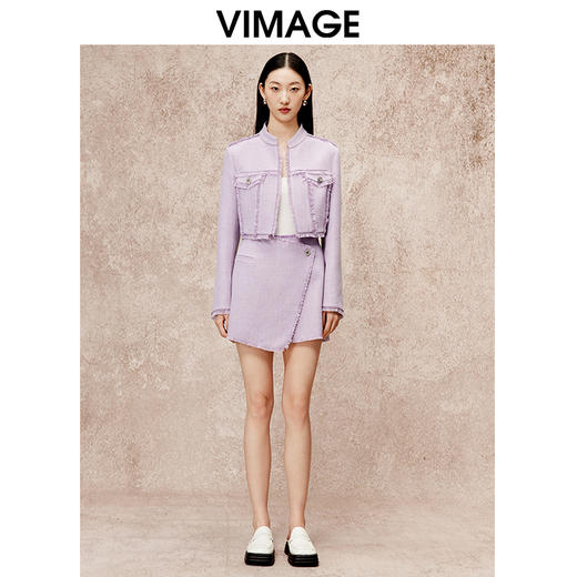 VIMAGE纬漫纪秋季新款气质通勤时尚紫色高腰显瘦时尚a字裤裙短裤V2206806 商品图1