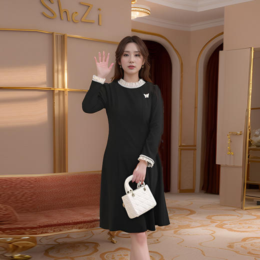 8/16奢姿大码女装2024秋季减龄蝴蝶结装饰连衣裙胖妹妹花边时尚裙子9943855041 商品图3