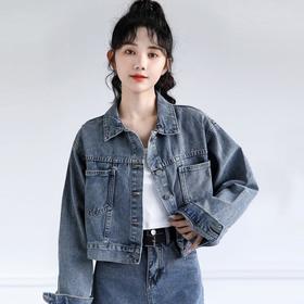 雀说 短款牛仔外套女港味百搭夹克复古宽松休闲上衣20240813002