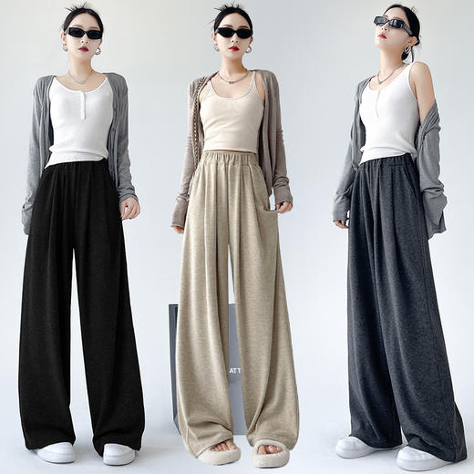 百媚生 糯米阔腿裤女高腰宽松简约直筒垂感休闲裤子 K8602 商品图2