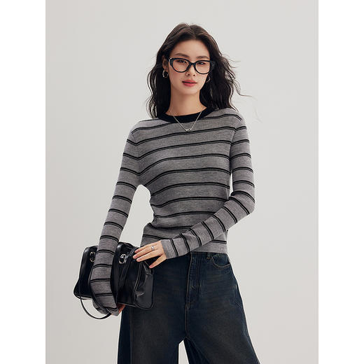 棉仓356635002-条纹坑条毛衣 商品图0