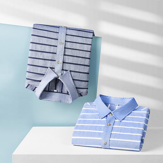 【100%棉】【新款DM】大依优型大码条纹长袖衬衫男宽松加肥加大码男士休闲商务衬衣上衣胖子300斤 商品图5