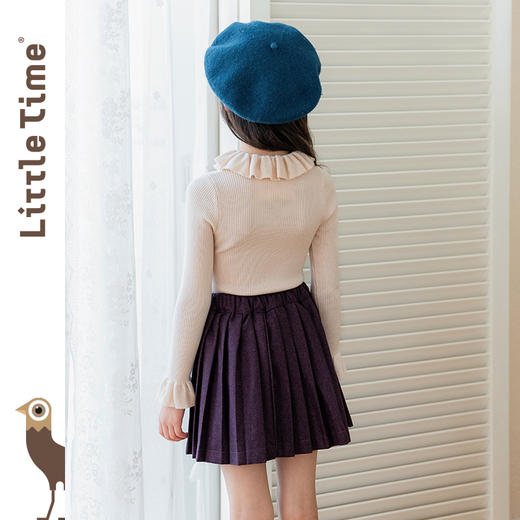 littletime童装法式学院风花边翻领长袖针织羊毛衫女秋款经典上衣 商品图3