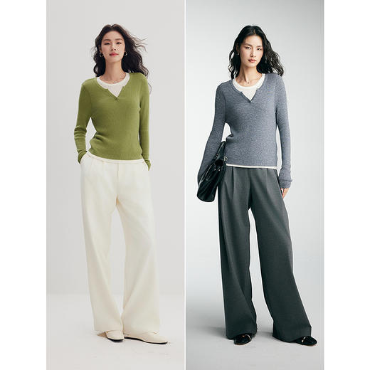 棉仓356635001-假两件小V领打底衫 商品图4