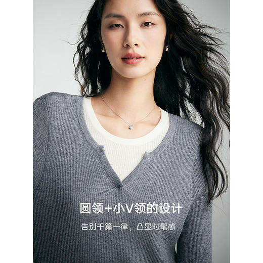棉仓356635001-假两件小V领打底衫 商品图3