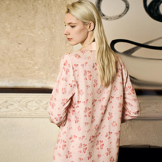 Solo seta真丝印花睡衣套装桑蚕丝长袖长裤提花家居服女丝绸凉感 商品图3