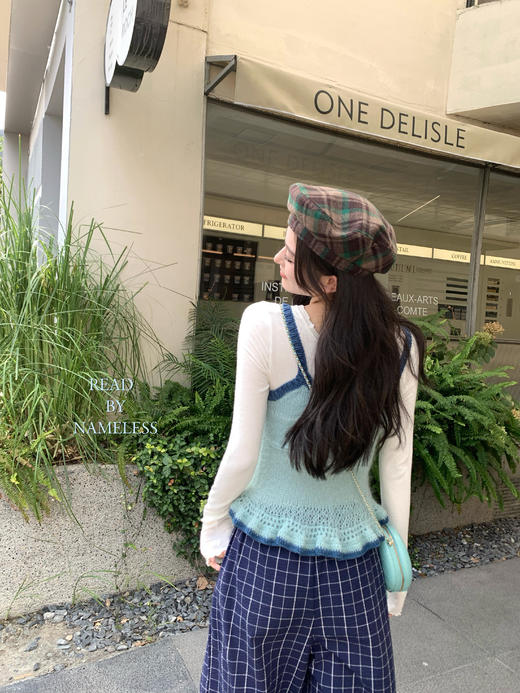 Read Nameless /马海毛蓝拼独家吊带+最近很火的蓝色慵懒格子裤 商品图10