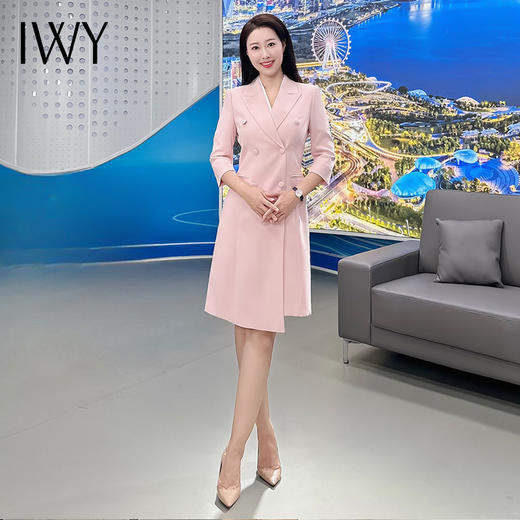 IWY/粉色演讲比赛服装女高级播音艺考主持正式场合气质西装连衣裙Q13206 商品图1