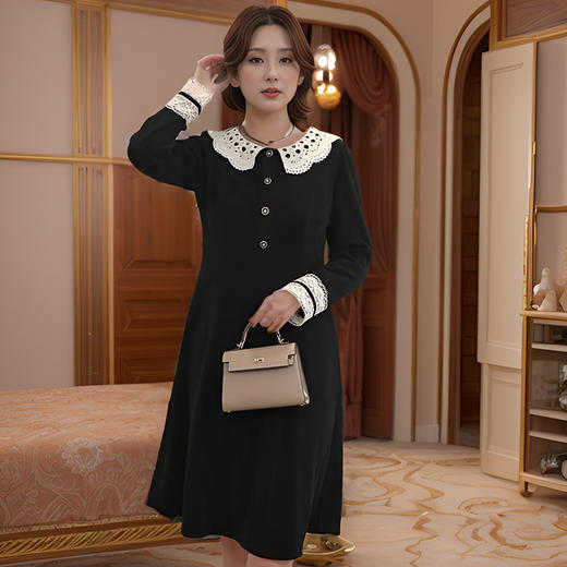 8/16奢姿大码女装2024秋季减龄娃娃领连衣裙胖妹妹复古花边时尚裙子9944826621 商品图2