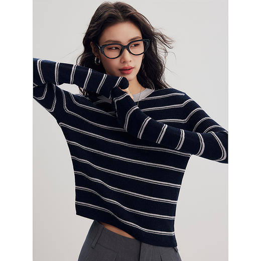 棉仓356635002-条纹坑条毛衣 商品图1