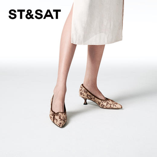 星期六中式风精致花纹气质跟鞋SSC3111177 商品图4