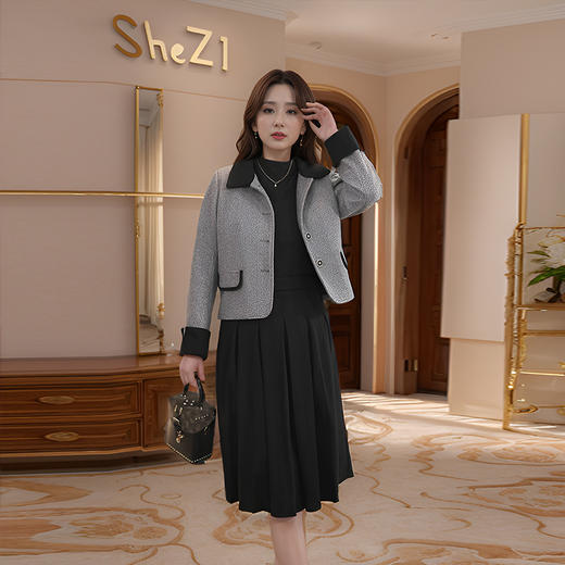 8/16奢姿2024秋季新款大码女装气质翻领百褶两件套胖妹妹时尚优雅套装9944926573 商品图0