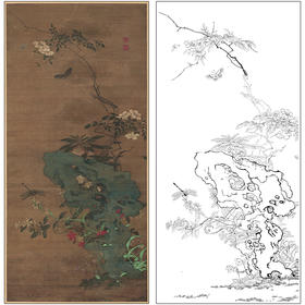 汪中花鸟工笔画白描底稿《秋园蛱蝶》临摹勾线高清打印稿MD22