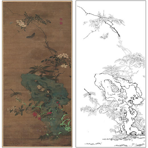 汪中花鸟工笔画白描底稿《秋园蛱蝶》临摹勾线高清打印稿MD22 商品图0