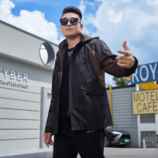 【新款DMH】大依优型大码连帽夹克外套男宽松加肥加大码上衣夹克潮流 商品图1