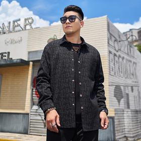 【新款DMH】大依优型大码翻领衬衫外套男宽松加肥加大码上衣夹克运动潮流