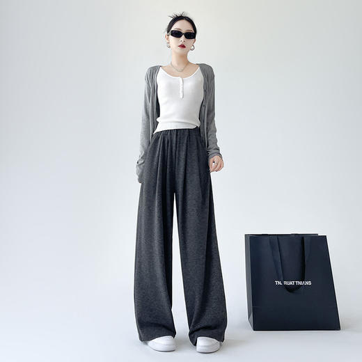 百媚生 糯米阔腿裤女高腰宽松简约直筒垂感休闲裤子 K8602 商品图6