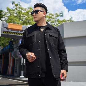 【新款DMH】大依优型大码翻领衬衫外套男宽松加肥加大码上衣夹克运动潮流