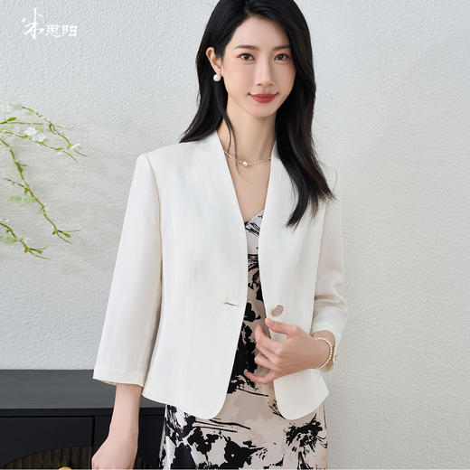 剩S/XL 高级感亚麻醋酸混纺小西装 米思阳2026春季新款气质短款外套女上衣3637 商品图1