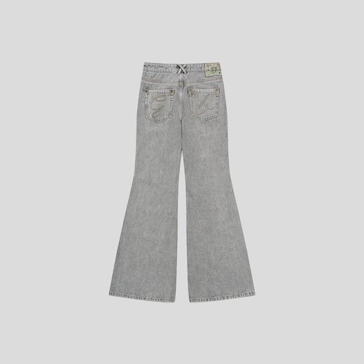 GOODBAI G.B logo膝盖刺绣微喇牛仔高腰长裤 商品图4