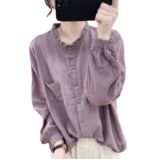 【长袖棉麻衬衣】春秋季宽松减龄上衣 复古荷叶领打底衫衬衫外穿  商品图4