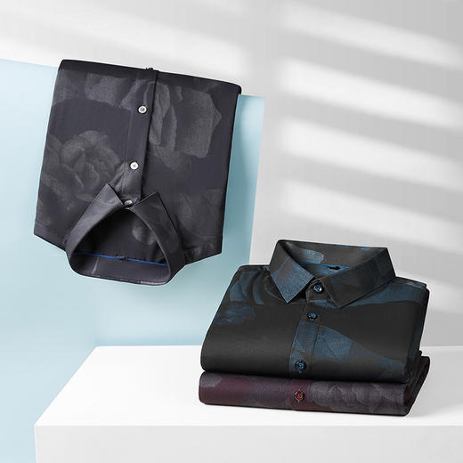 【新款DM】大依优型大码花纹花衬衫长袖衬衫男宽松加肥加大码男士休闲商务衬衣上衣胖子 商品图0