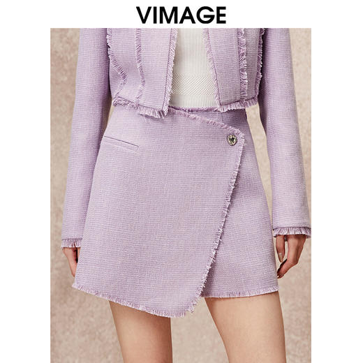 VIMAGE纬漫纪秋季新款气质通勤时尚紫色高腰显瘦时尚a字裤裙短裤V2206806 商品图4