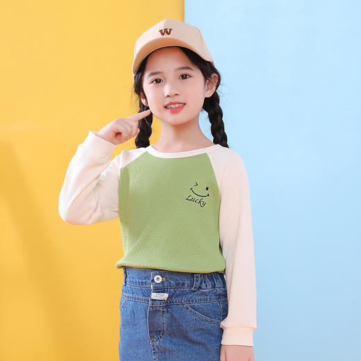 【特价清仓，抢完下架】【三件起拍，一件不发货】秋季儿童上衣长袖t恤华夫格撞色插肩长袖T恤 商品图4