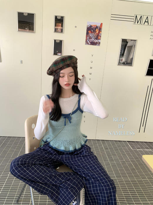 Read Nameless /马海毛蓝拼独家吊带+最近很火的蓝色慵懒格子裤 商品图14